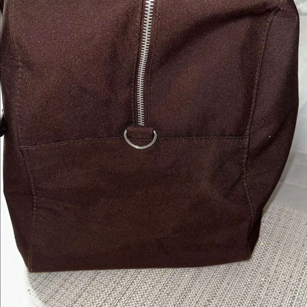 KC Sig Brown Canvas Faux Leather Silver Tone Hardware Duffel Bag with a Strap